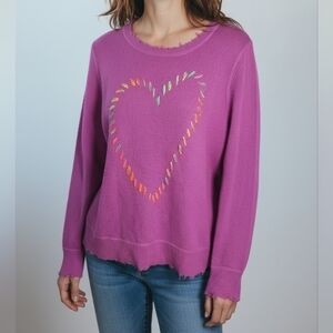Lisa Todd Women's Casual Thermal Knit  Embroidered Heart Sweatshirt Size Medium